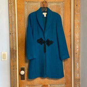 Soft Surroundings Wool Coat Peacoat Black Tassel Audrey Hepburn Lunch at Plaza